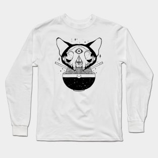 Cosmic Cat Skull Ramen Noodles Long Sleeve T-Shirt